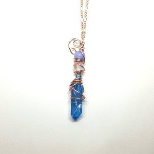 Blue Lace Aura Mini Crystal Wand Necklace